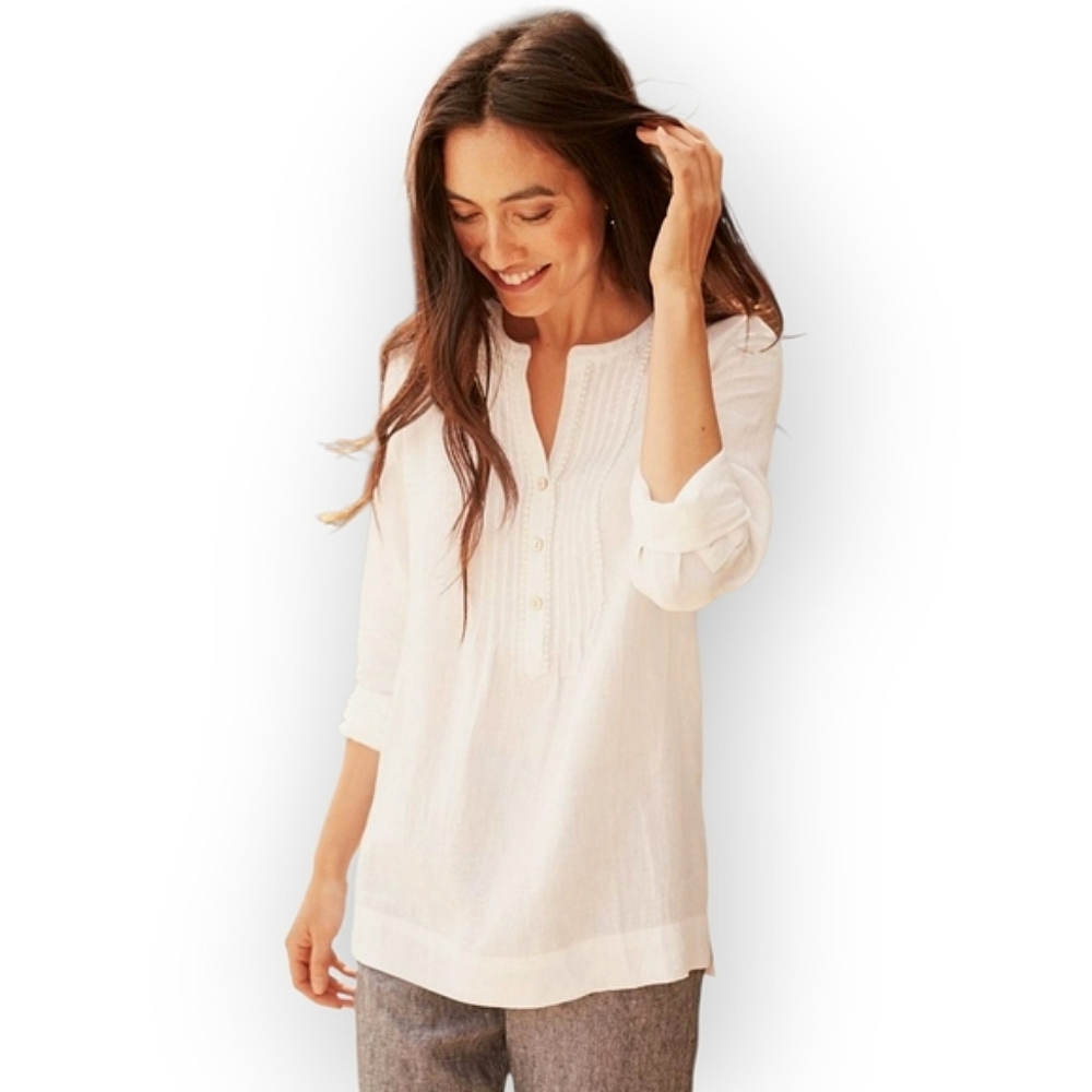 J. JILL White Linen Pintuck Bib Tunic Top